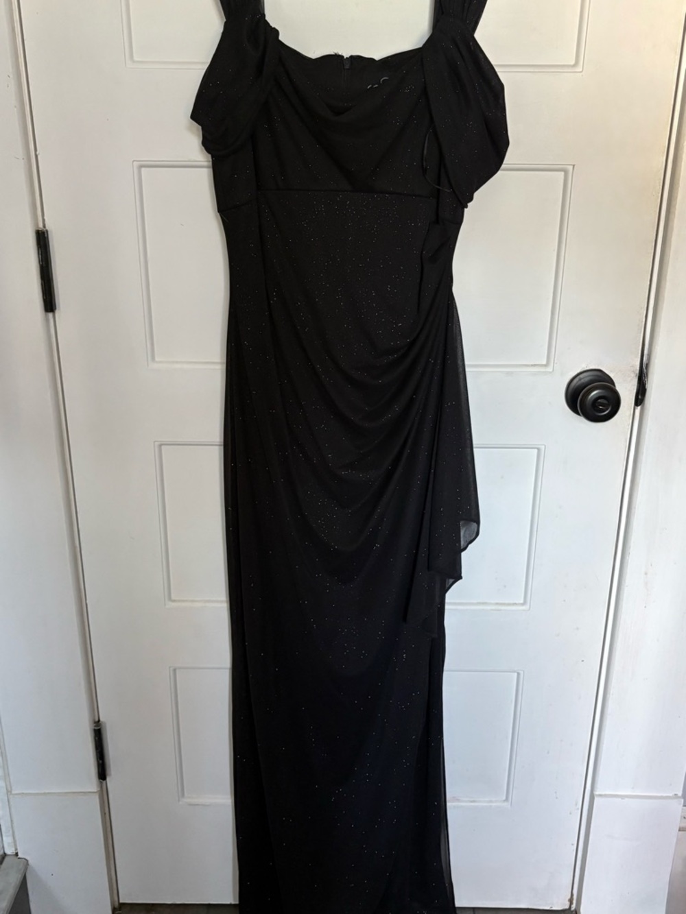 Alex Evenings Black Sparkle Maxi Dress with Draped Bodice/ Stunning!